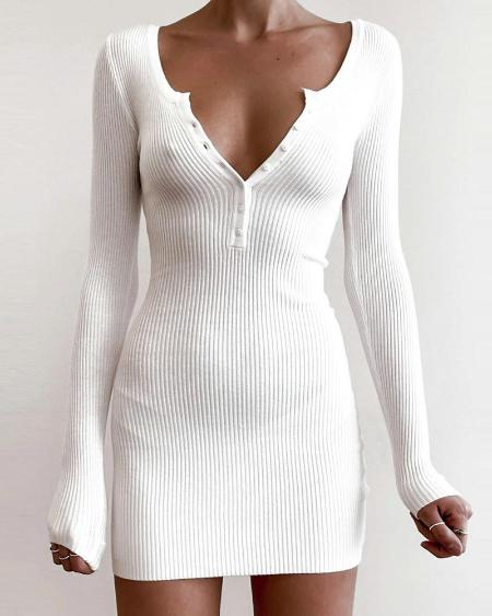 Basics White Long Sleeve Dress
